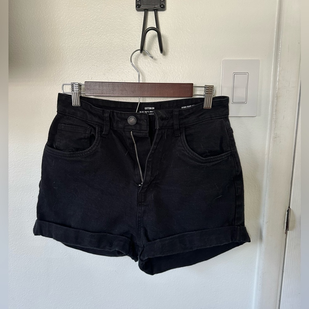 Black denim shorts